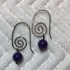 Silver Swirl Earring with Purple Bead